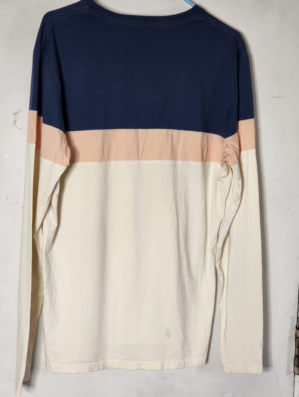 Marine Layer Men's Long Sleeve Colorblock Tee in Navy, Peach & Cream